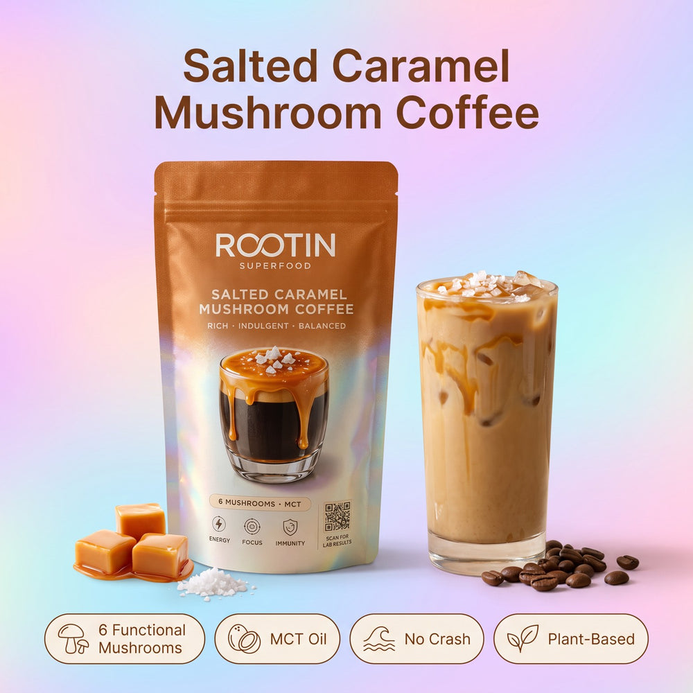Salted Caramel Mushroom Coffee — 6 Functional Mushrooms, MCT Oil, No Crash, Plant-Based