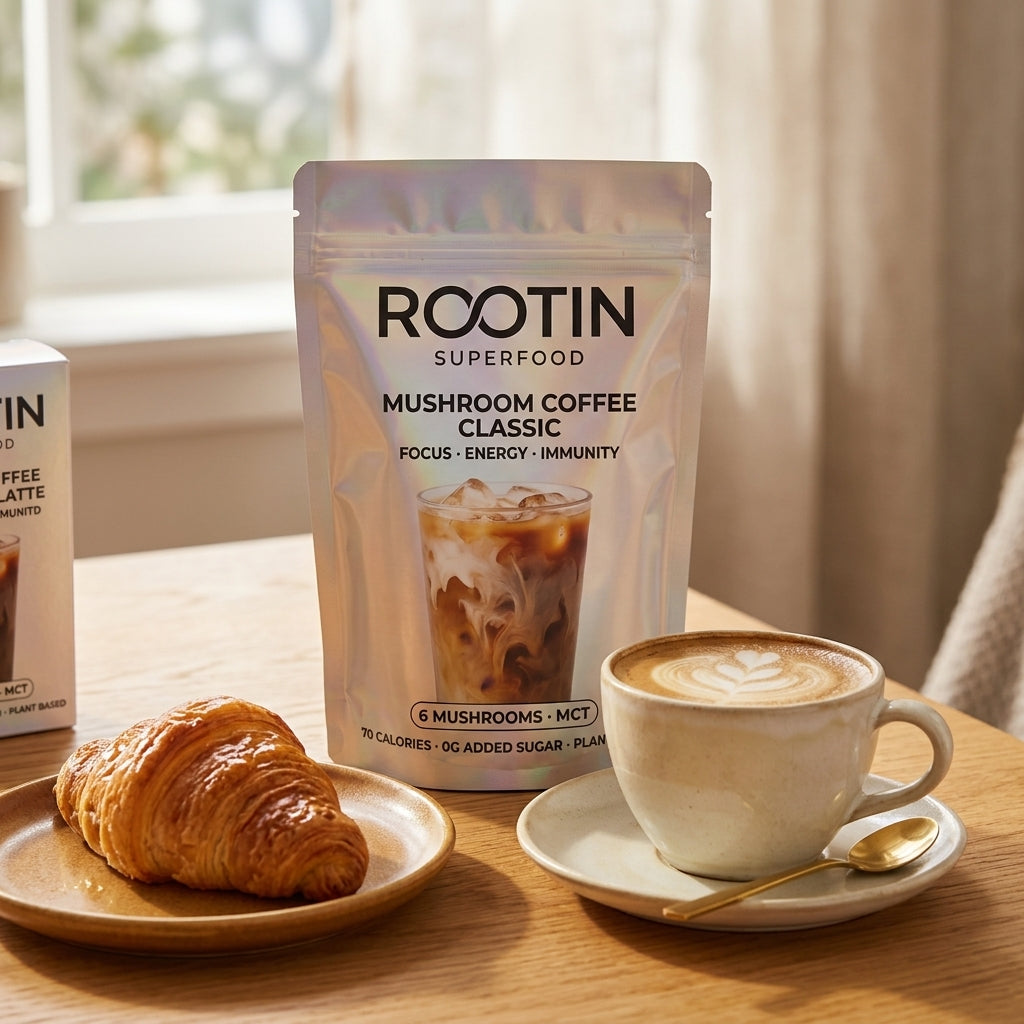 Hot RootIn mushroom latte with pastry