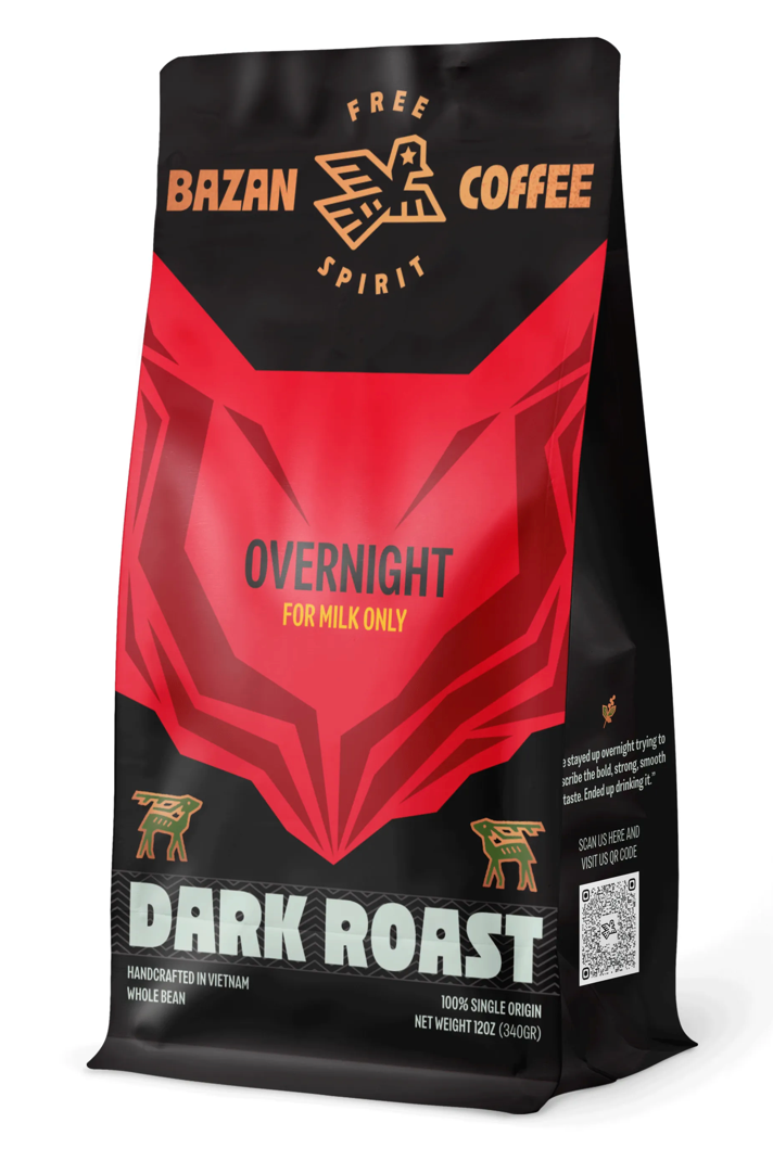Premium Strong Vietnamese Blend, Ground, Dark Roast, Bold Espresso Flavor, Ideal with Milk, Overnight Blend, 12oz - Coffee