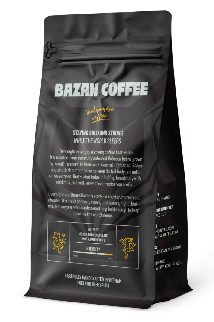 Premium Strong Vietnamese Blend, Ground, Dark Roast, Bold Espresso Flavor, Ideal with Milk, Overnight Blend, 12oz - Coffee