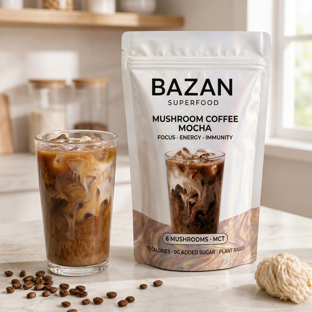Iced Bazan mocha mushroom latte