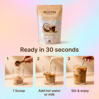 Ready in 30 seconds — scoop, add water or milk, stir