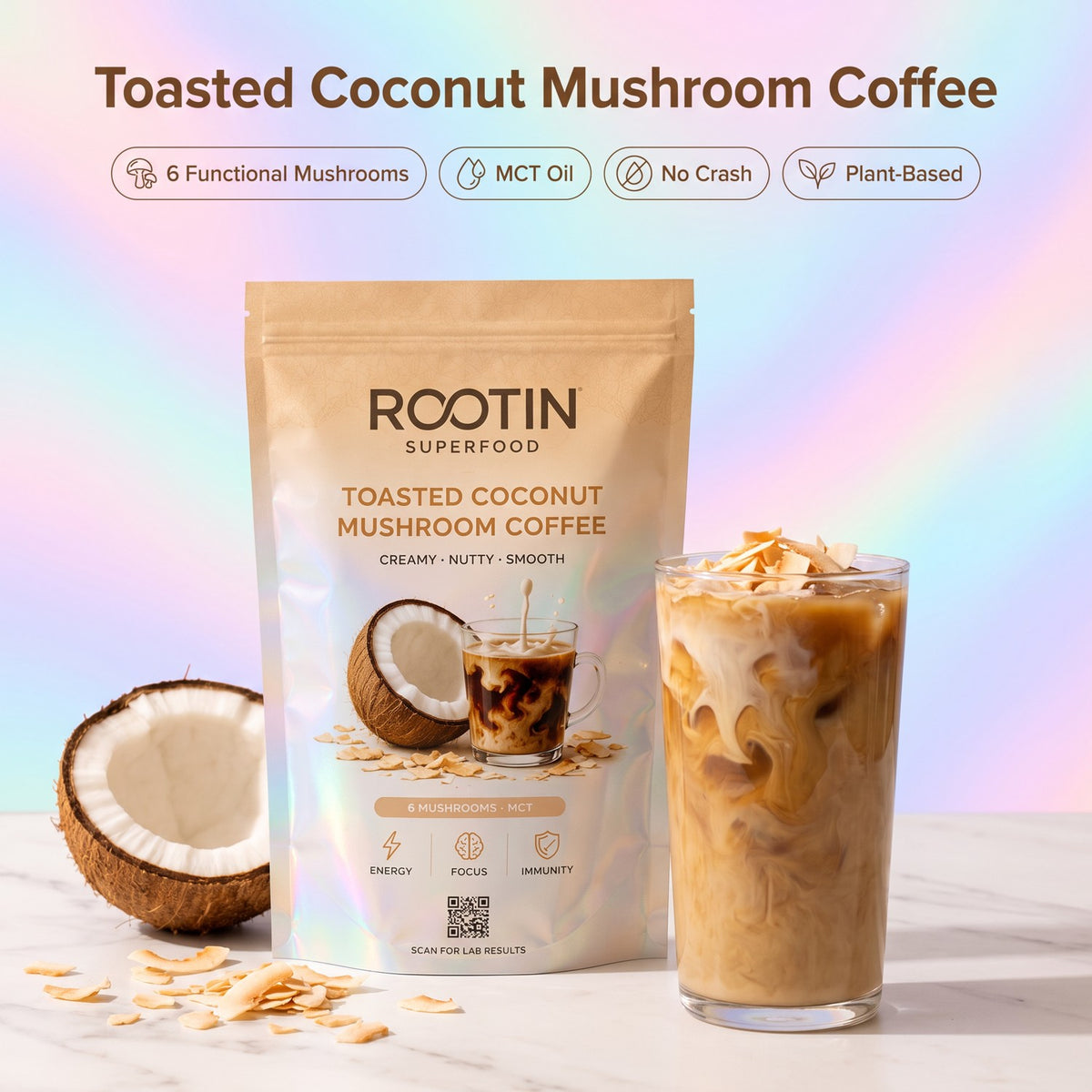 Toasted Coconut Mushroom Coffee — 6 Functional Mushrooms, MCT Oil, No Crash, Plant-Based